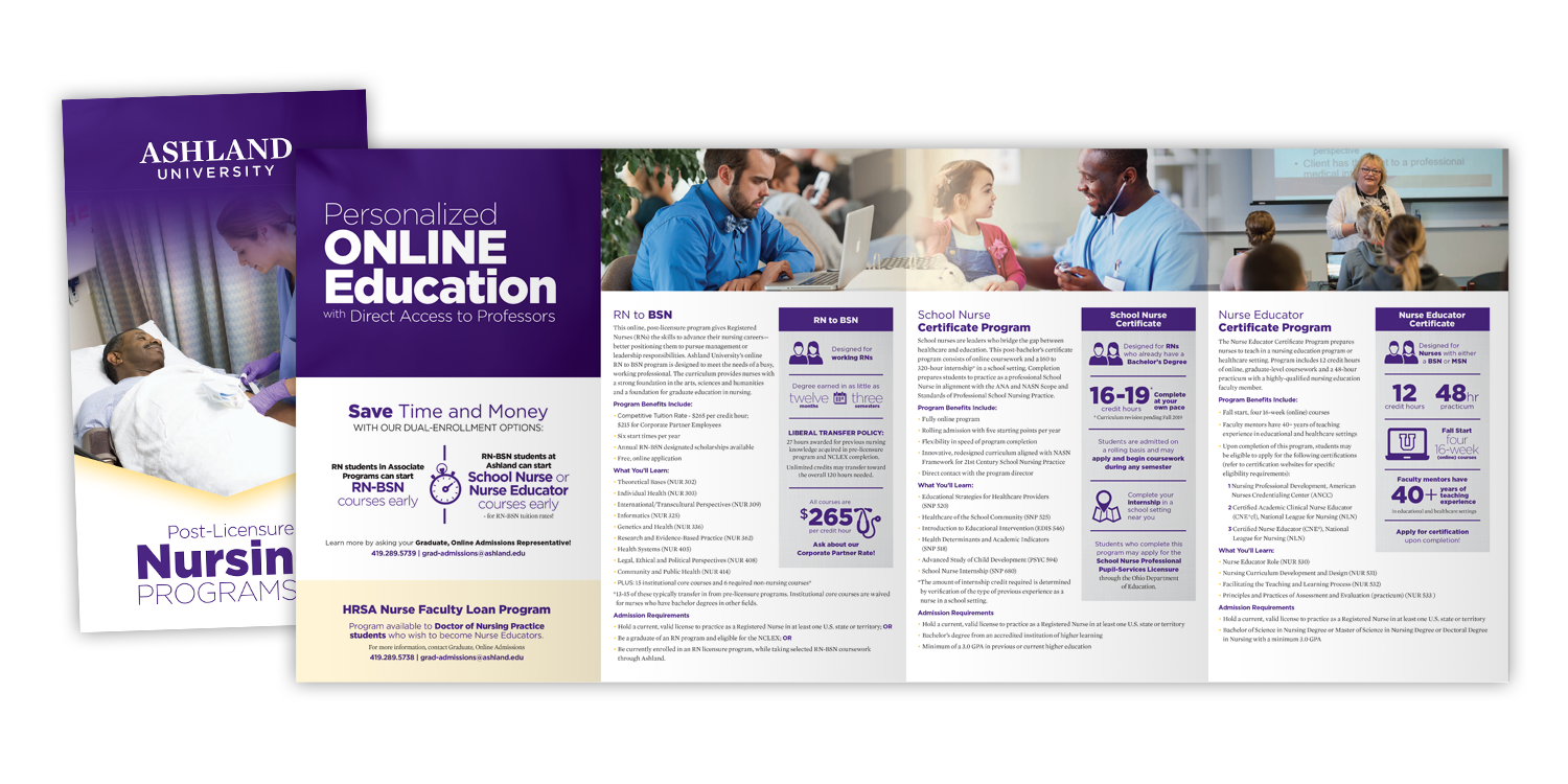 Ashland University School of Nursing Post-Licensure Trifold Brochure