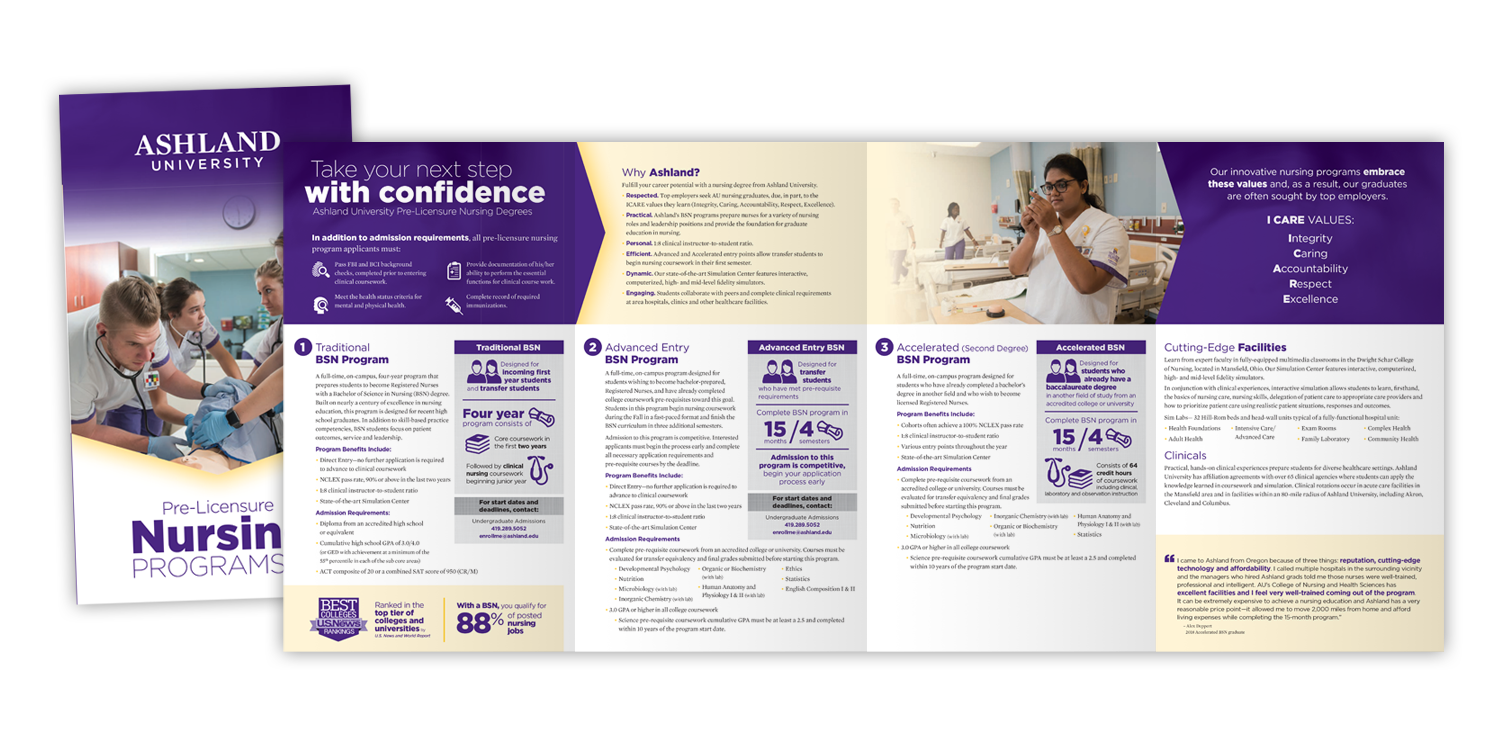 Ashland University School of Nursing Pre-Licensure Trifold Brochure