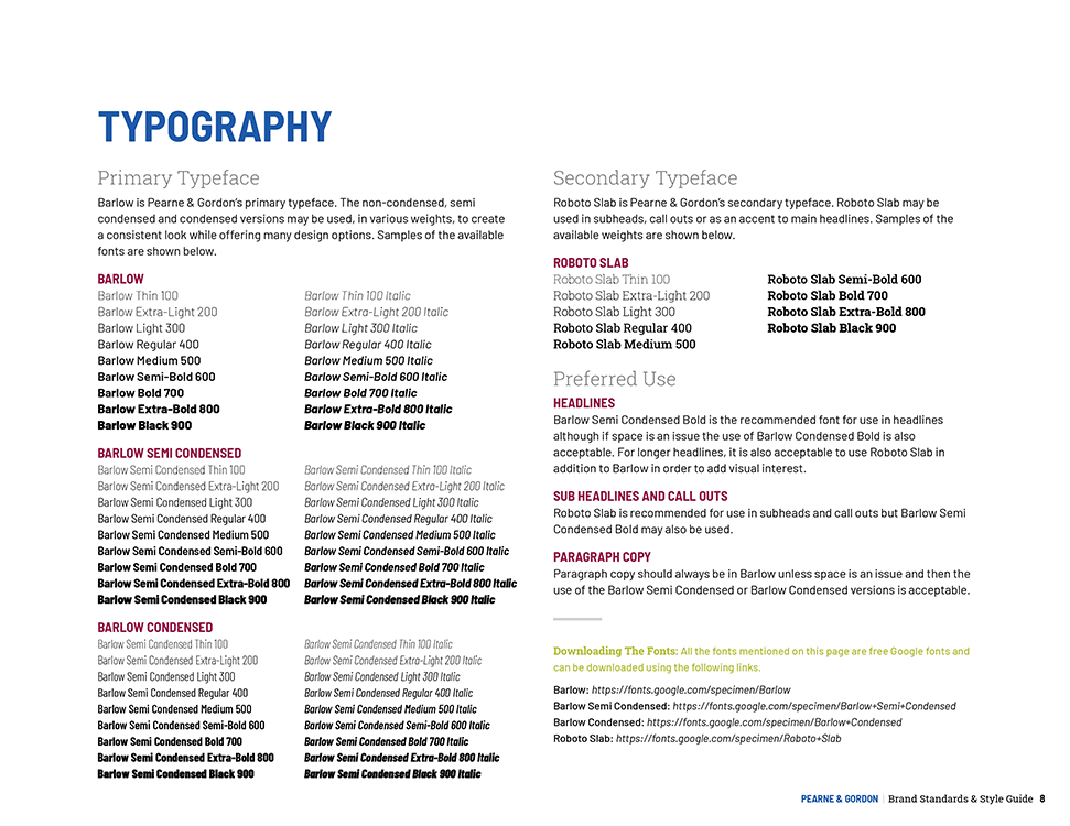 Pearne Style Guide - Page 8 - Typography