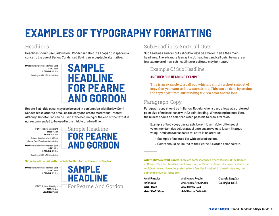 Pearne Style Guide - Page 9 - Typography Examples